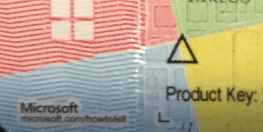 Part of the Microsoft Product Key label