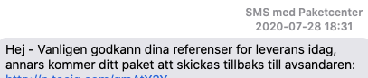 Lurendrejeri-SMS från Paketcenter