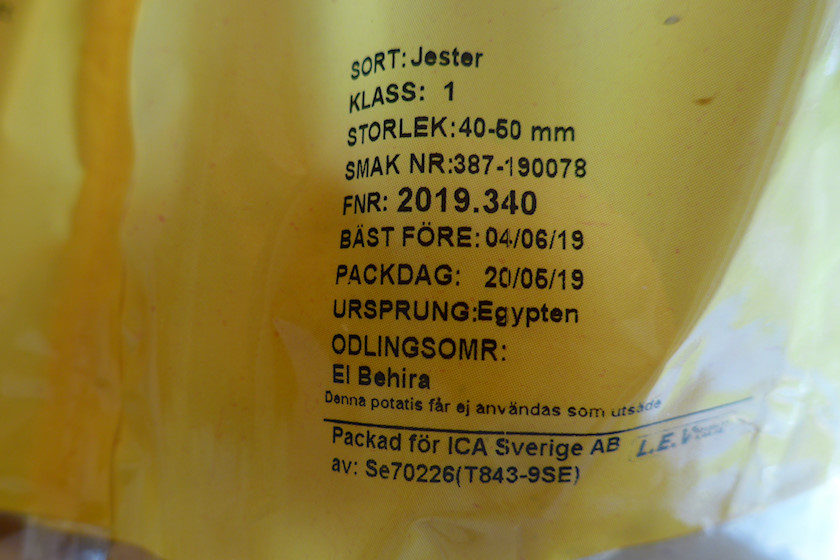 Potatis av fabrikat ICA från Egypten [foto: Henrik Hemrin]