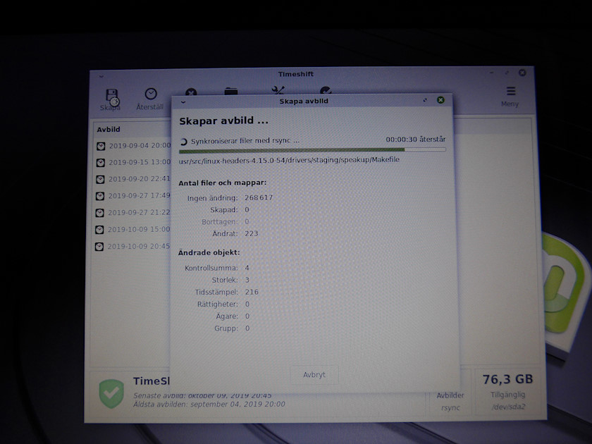 TimeShift takes a backup of my Linux Mint system [photo: Henrik Hemrin]